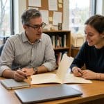 Internship Academic Credit: Get Approval Before You Start College student reviewing internship plans with an academic advisor at a desk.